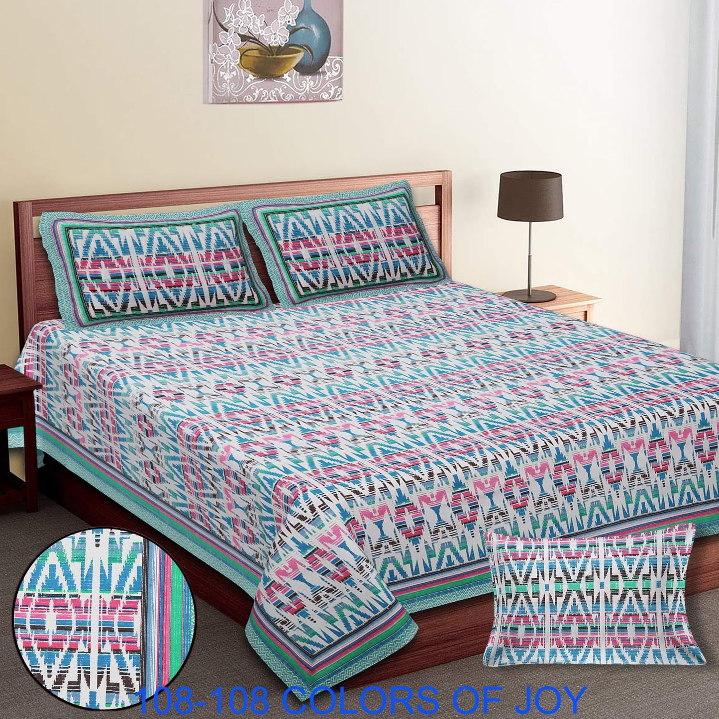 Cotton Autoloom Bedsheet 108x108 Inches with 2 Zipper Pillow Covers