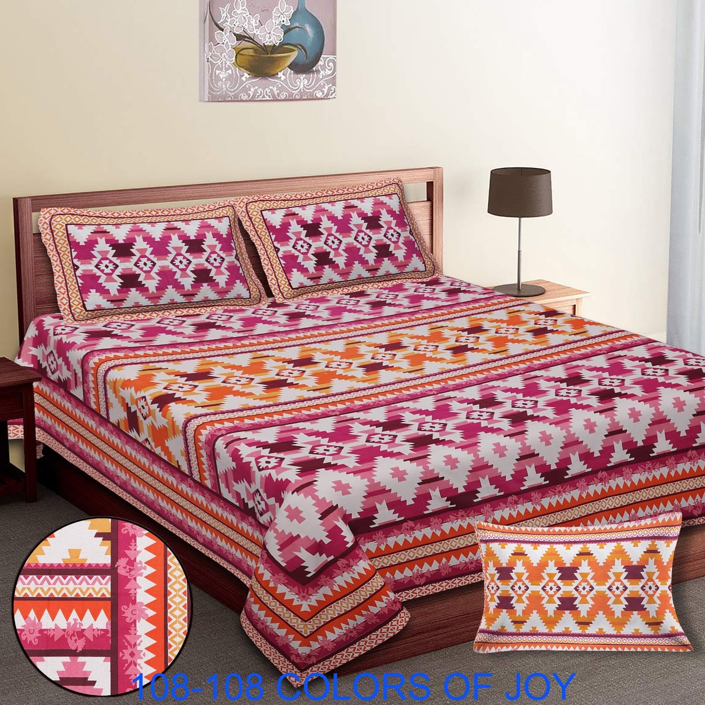 Cotton Autoloom Bedsheet 108x108 Inches with 2 Zipper Pillow Covers