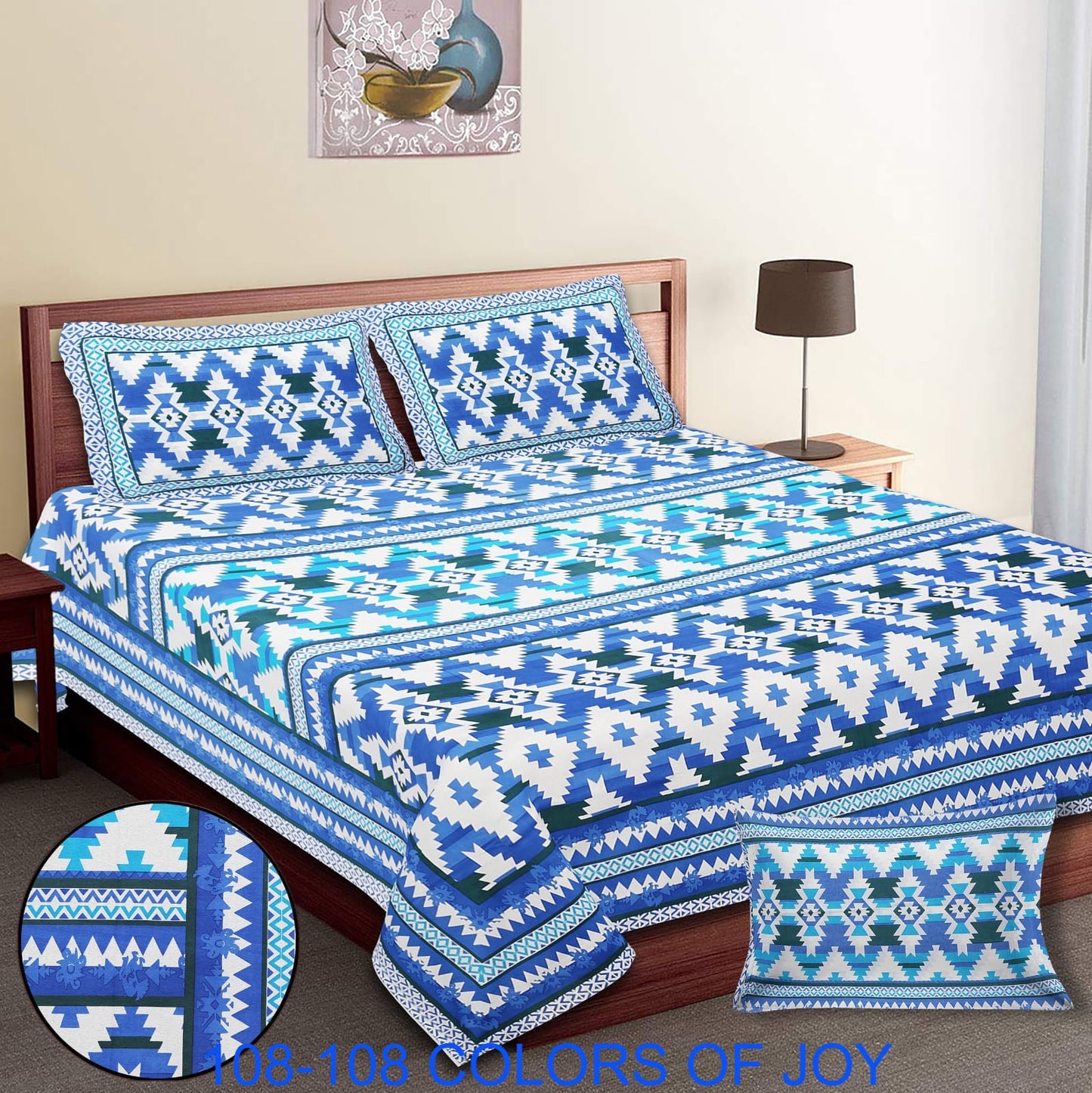 Cotton Autoloom Bedsheet 108x108 Inches with 2 Zipper Pillow Covers