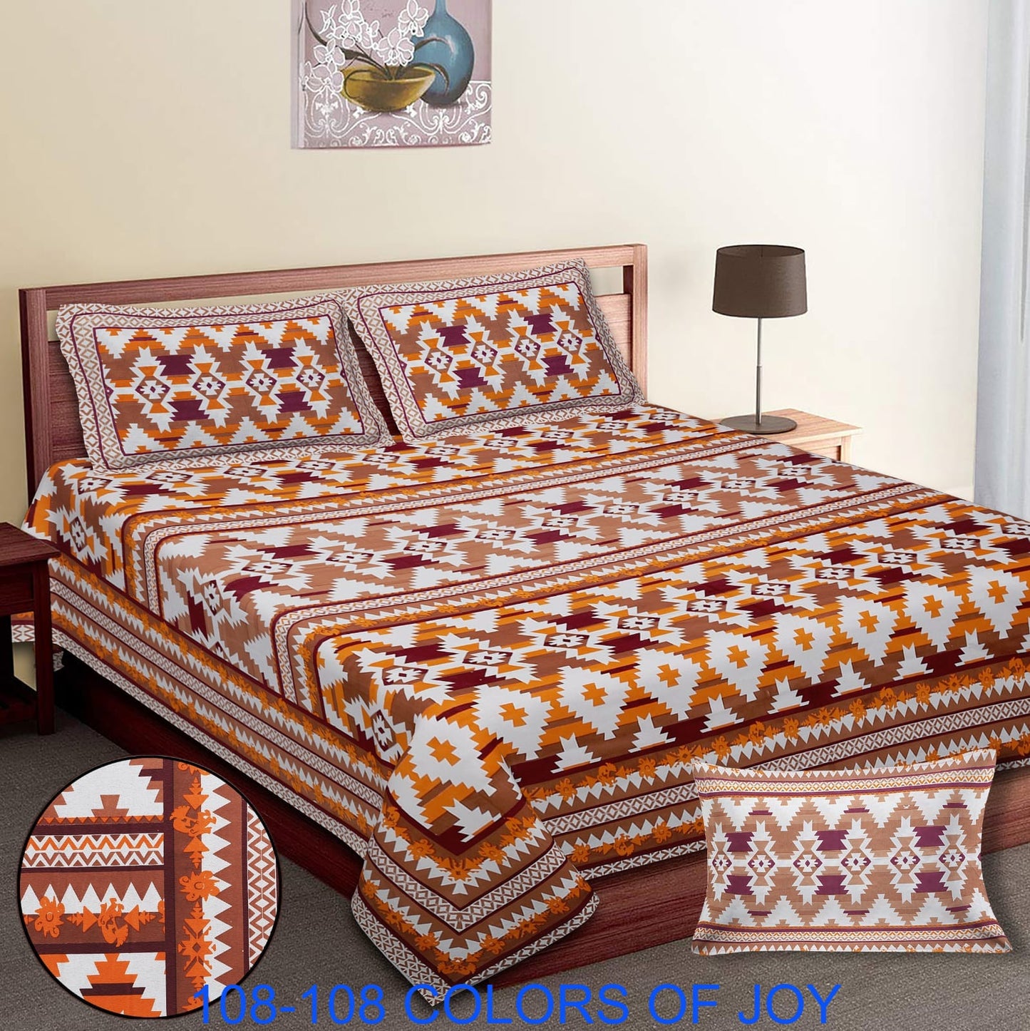 Cotton Autoloom Bedsheet 108x108 Inches with 2 Zipper Pillow Covers