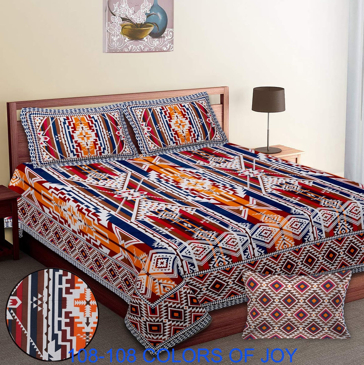 Cotton Autoloom Bedsheet 108x108 Inches with 2 Zipper Pillow Covers