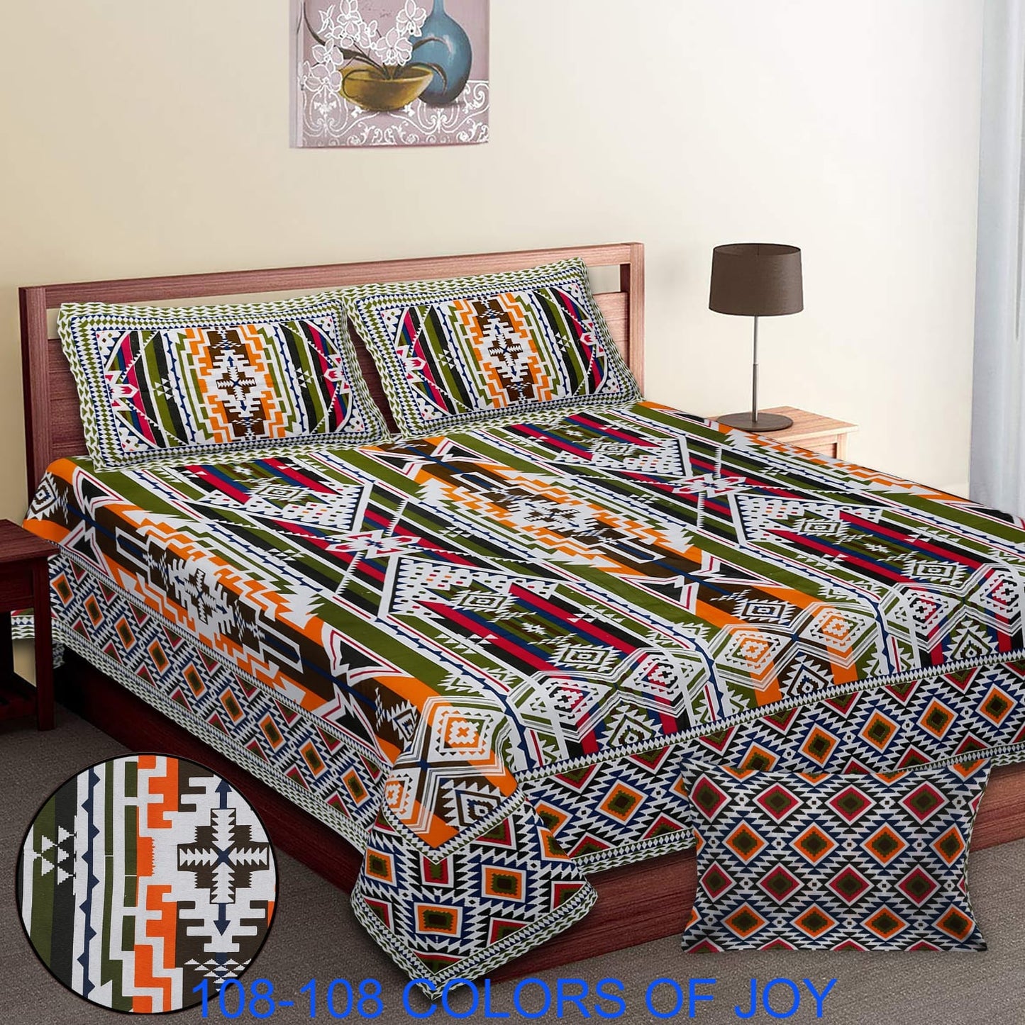 Cotton Autoloom Bedsheet 108x108 Inches with 2 Zipper Pillow Covers