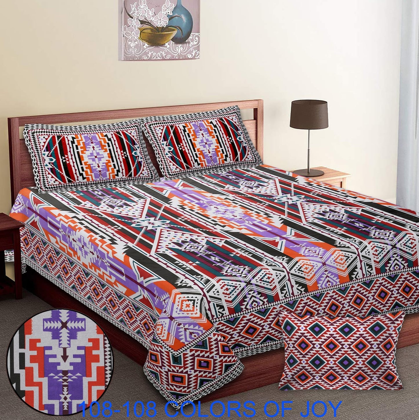 Cotton Autoloom Bedsheet 108x108 Inches with 2 Zipper Pillow Covers