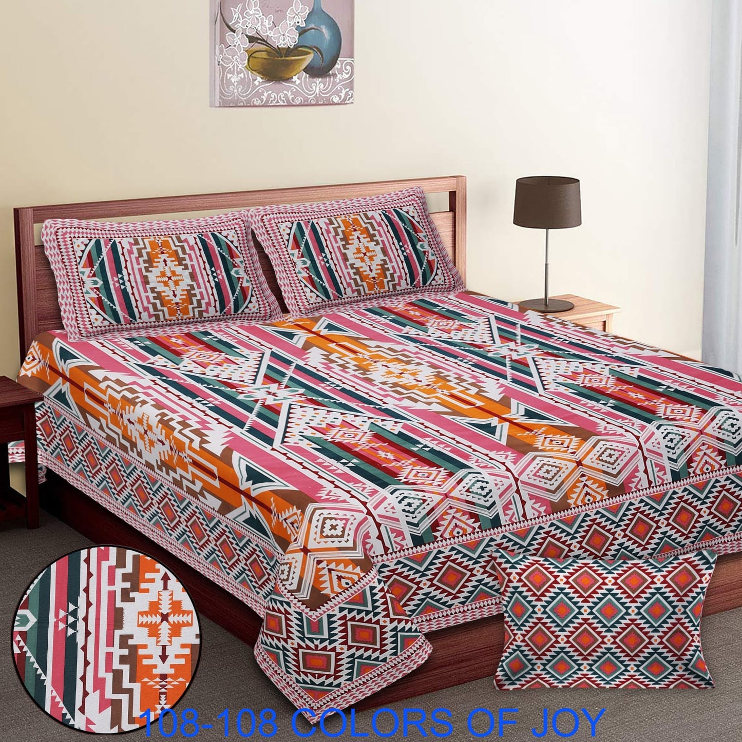 Cotton Autoloom Bedsheet 108x108 Inches with 2 Zipper Pillow Covers