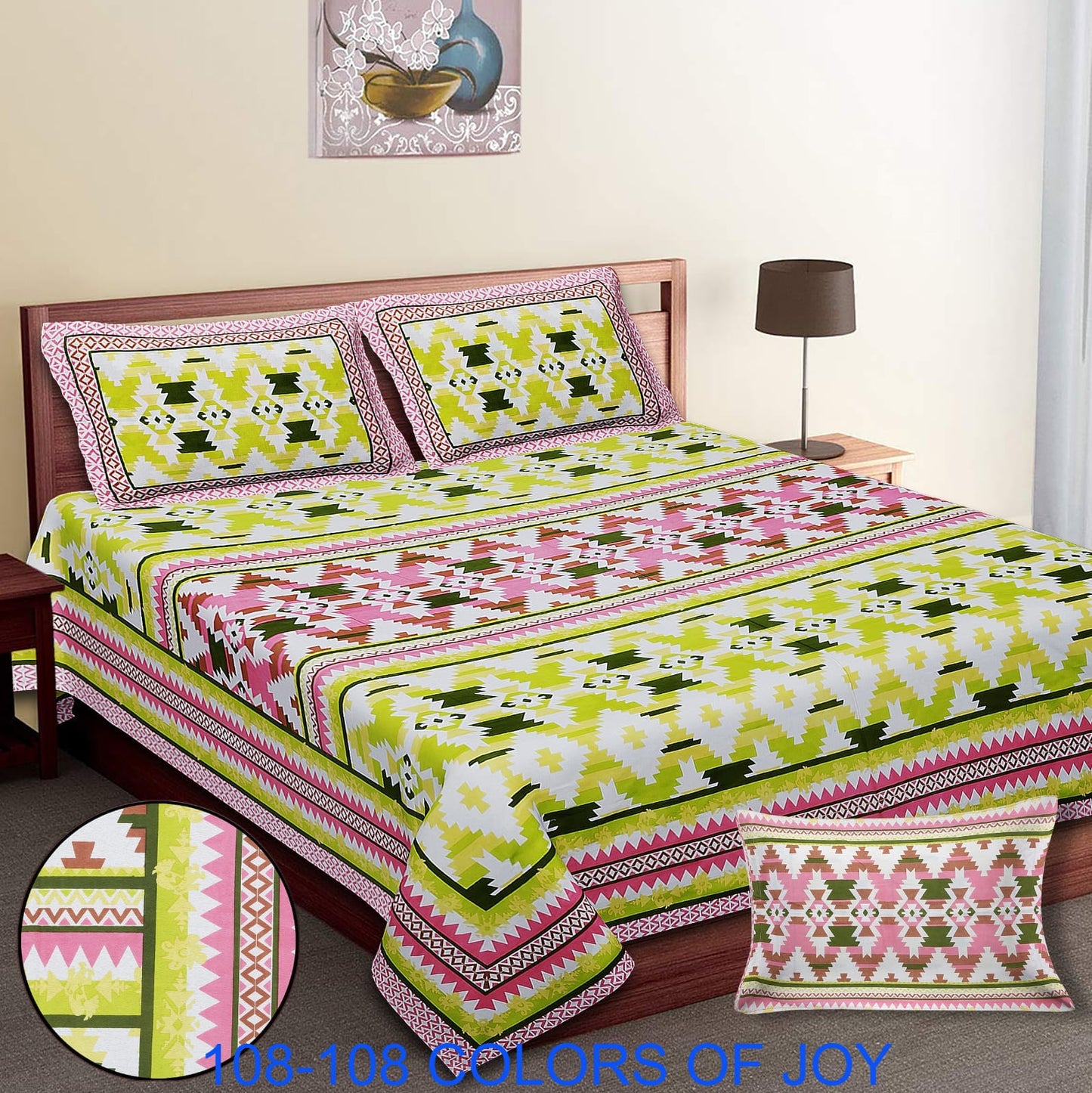 Cotton Autoloom Bedsheet 108x108 Inches with 2 Zipper Pillow Covers