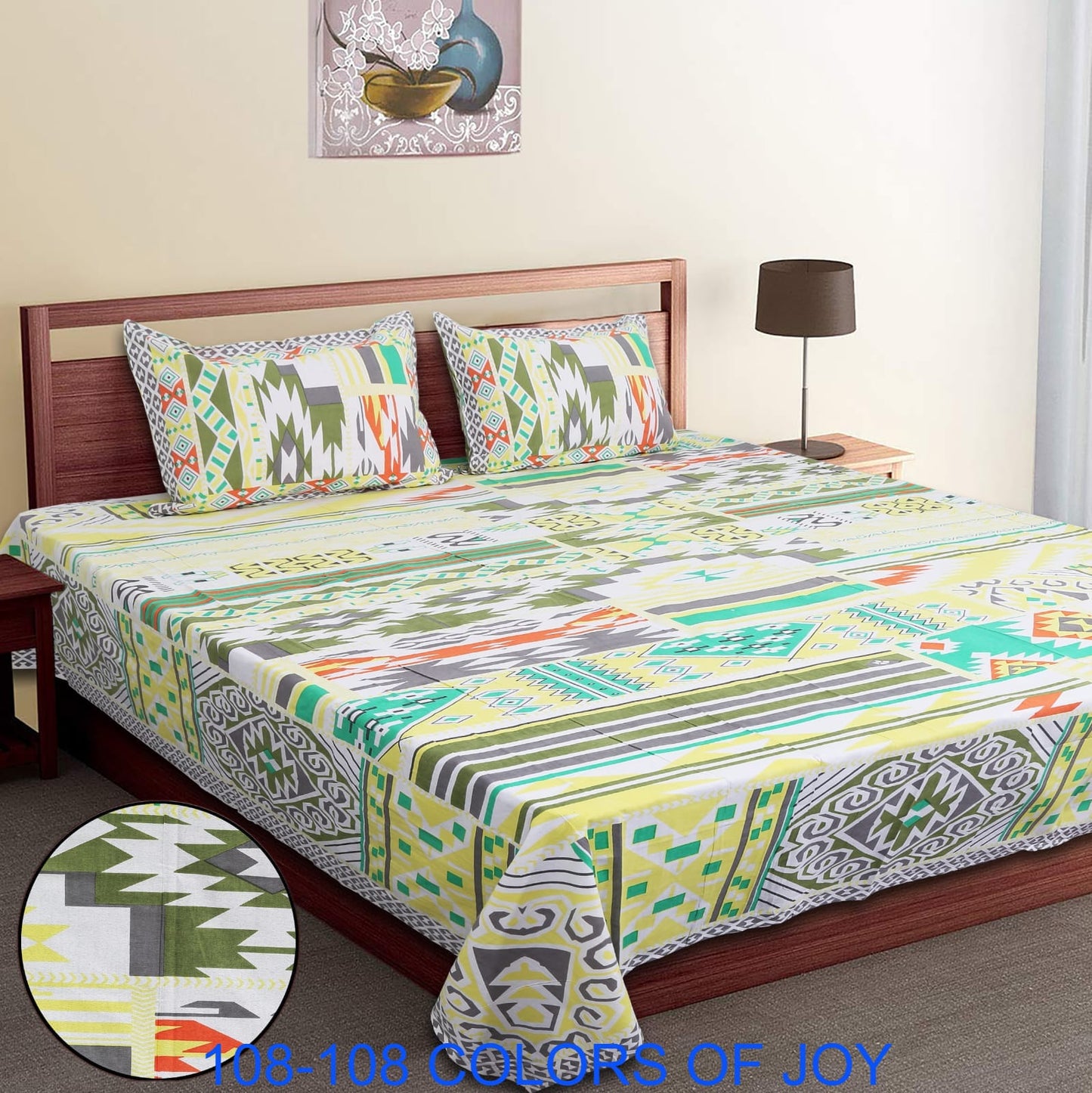 Cotton Autoloom Bedsheet 108x108 Inches with 2 Zipper Pillow Covers