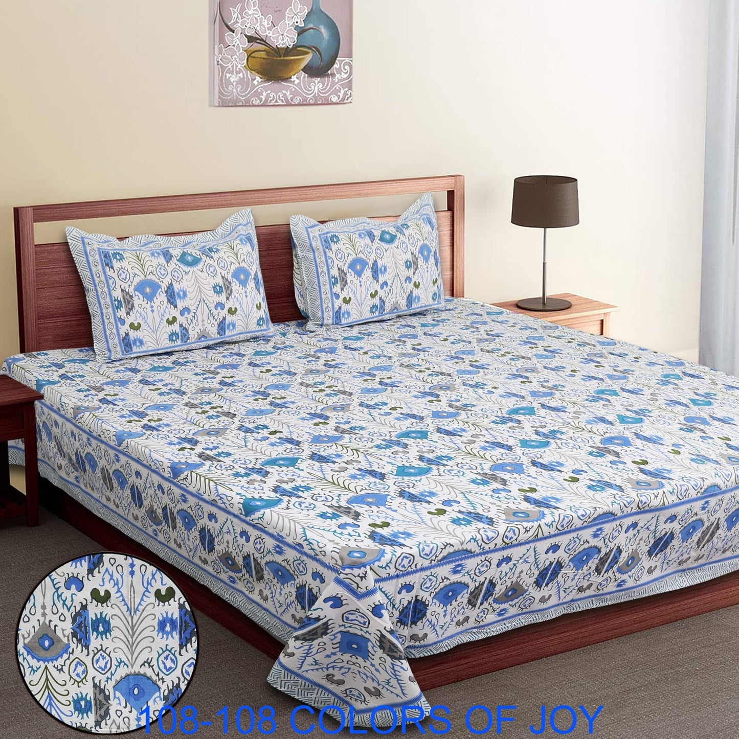 Cotton Autoloom Bedsheet 108x108 Inches with 2 Zipper Pillow Covers