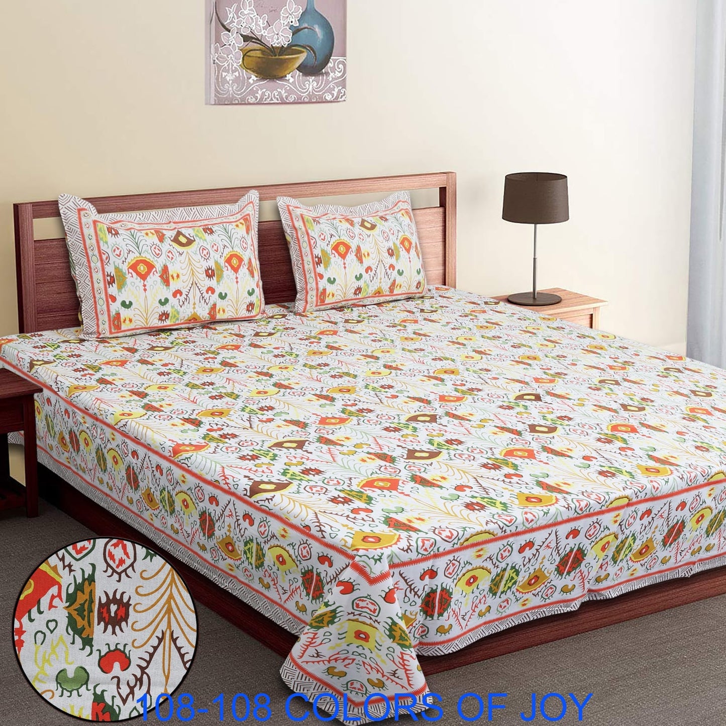 Cotton Autoloom Bedsheet 108x108 Inches with 2 Zipper Pillow Covers