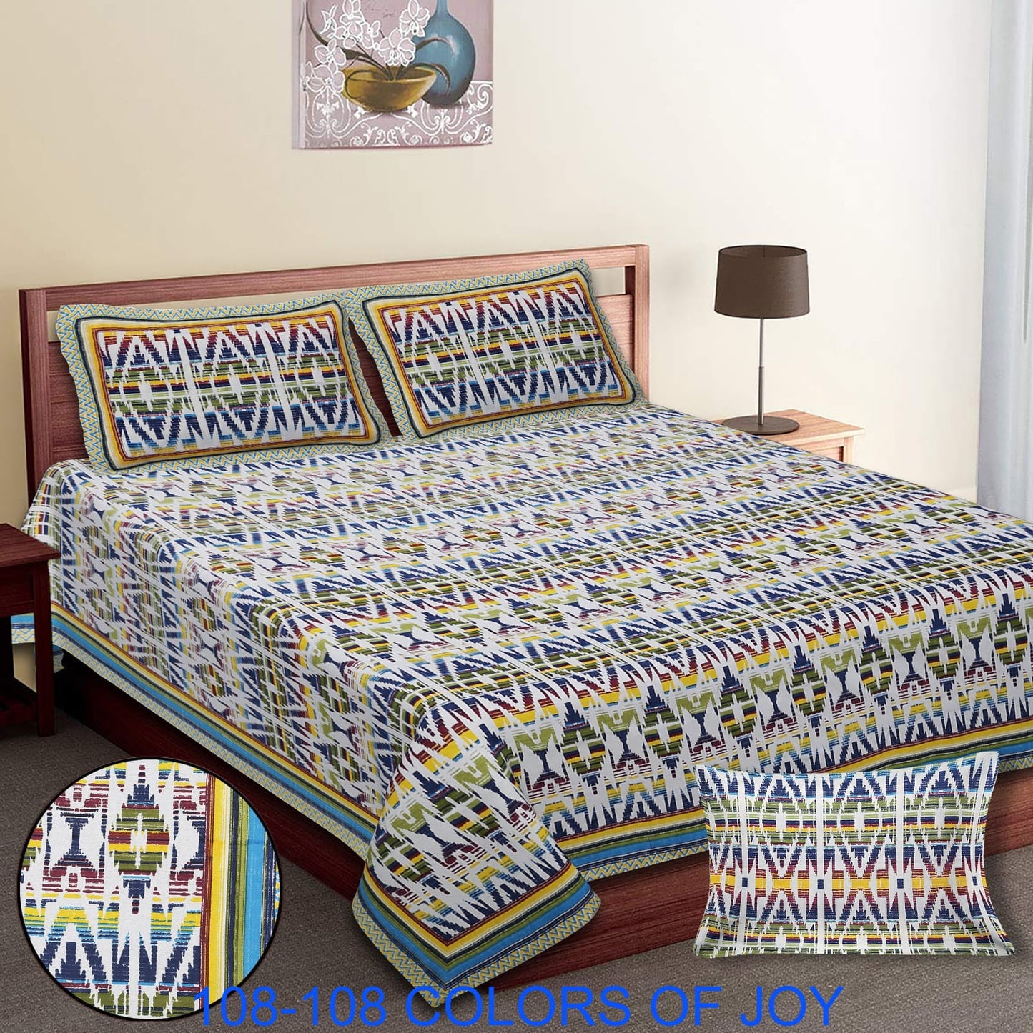 Cotton Autoloom Bedsheet 108x108 Inches with 2 Zipper Pillow Covers