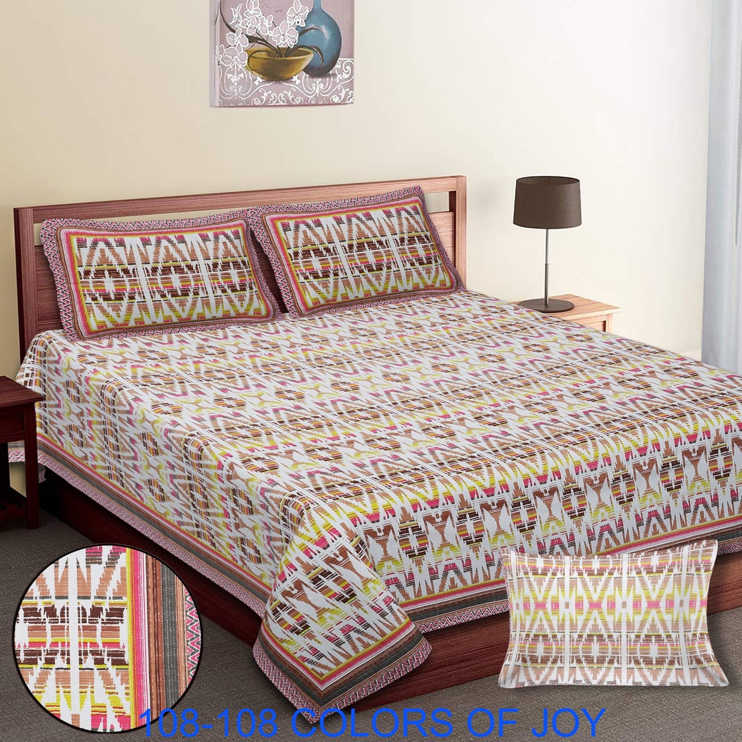 Cotton Autoloom Bedsheet 108x108 Inches with 2 Zipper Pillow Covers