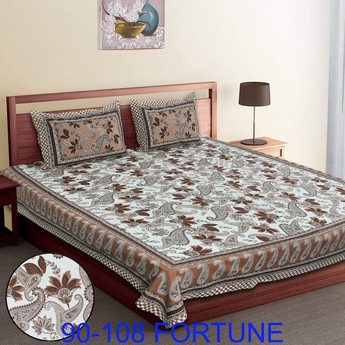 Cotton Autoloom Bedsheet with 2 Chain Pillow Covers – 90×108 Inch