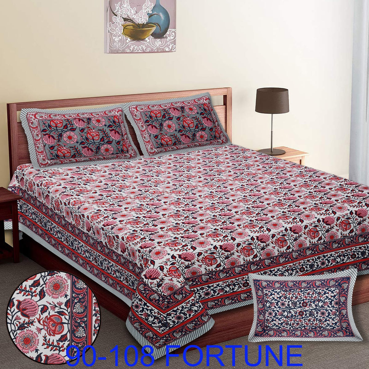 Cotton Autoloom Bedsheet with 2 Chain Pillow Covers – 90×108 Inch