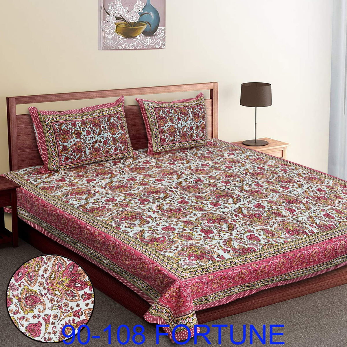 Cotton Autoloom Bedsheet with 2 Chain Pillow Covers – 90×108 Inch