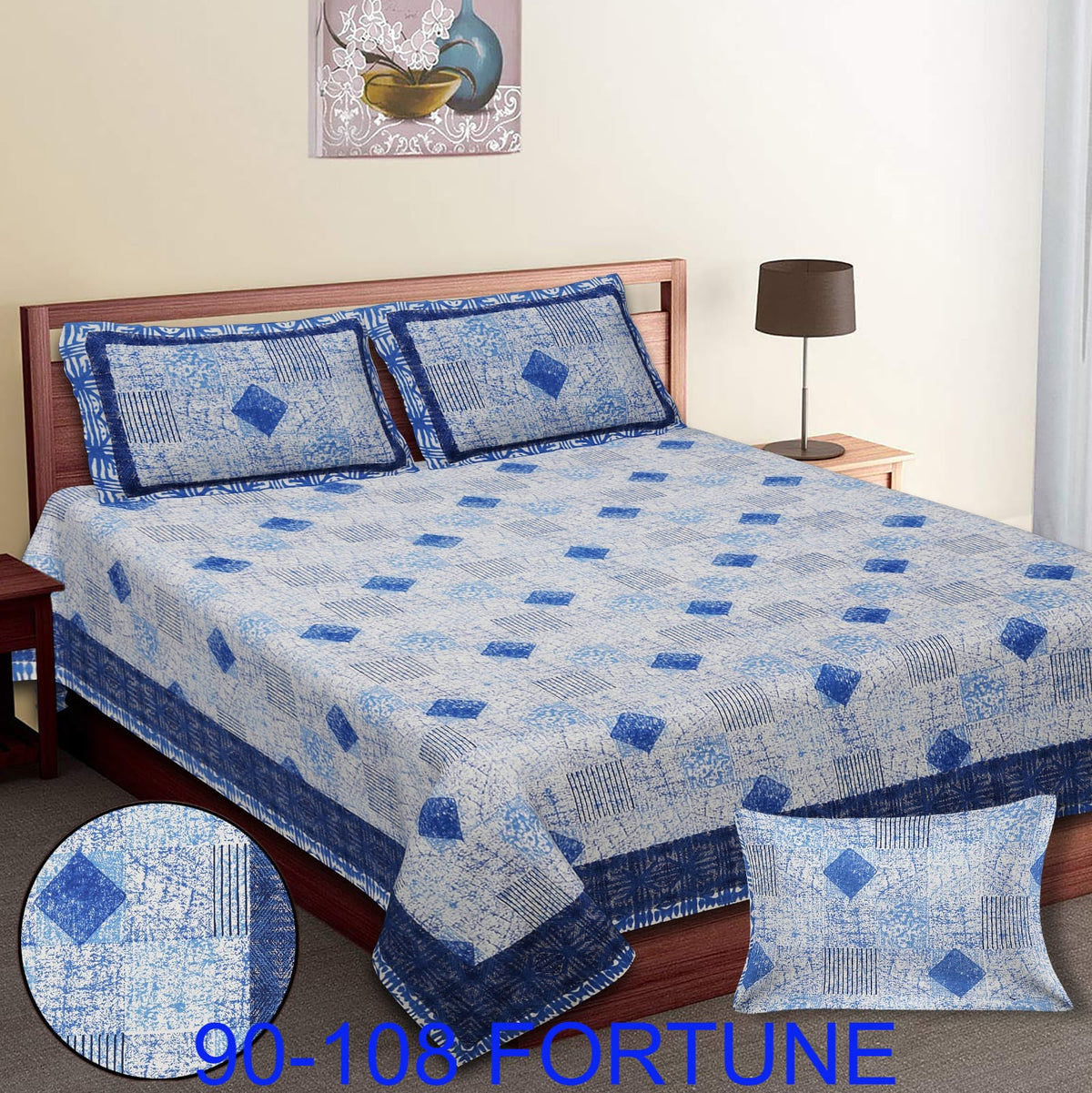 Cotton Autoloom Bedsheet with 2 Chain Pillow Covers – 90×108 Inch