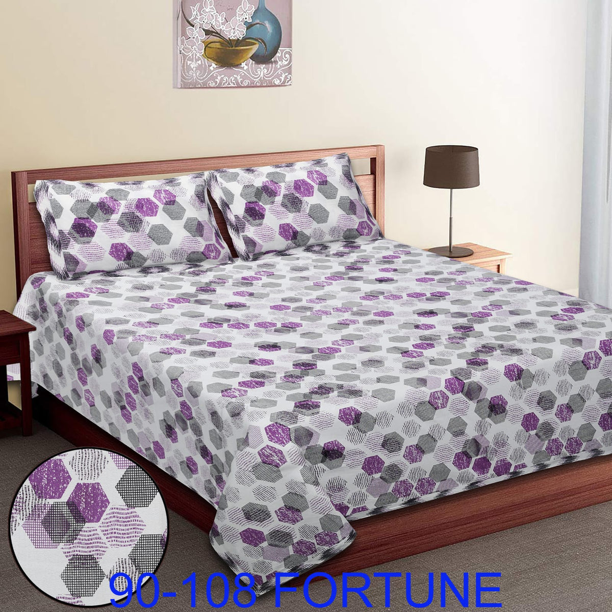 Cotton Autoloom Bedsheet with 2 Chain Pillow Covers – 90×108 Inch