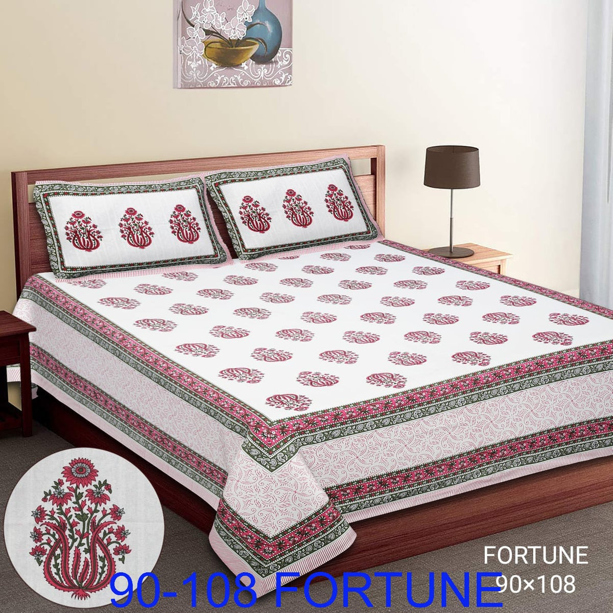 Cotton Autoloom Bedsheet with 2 Chain Pillow Covers – 90×108 Inch