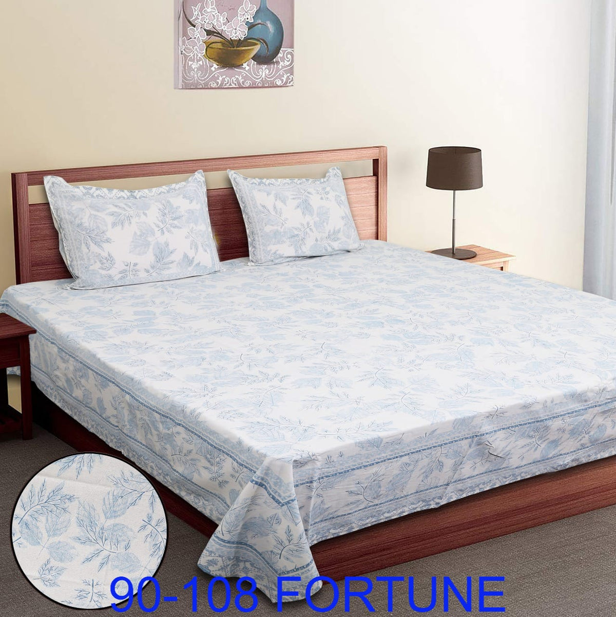 Cotton Autoloom Bedsheet with 2 Chain Pillow Covers – 90×108 Inch