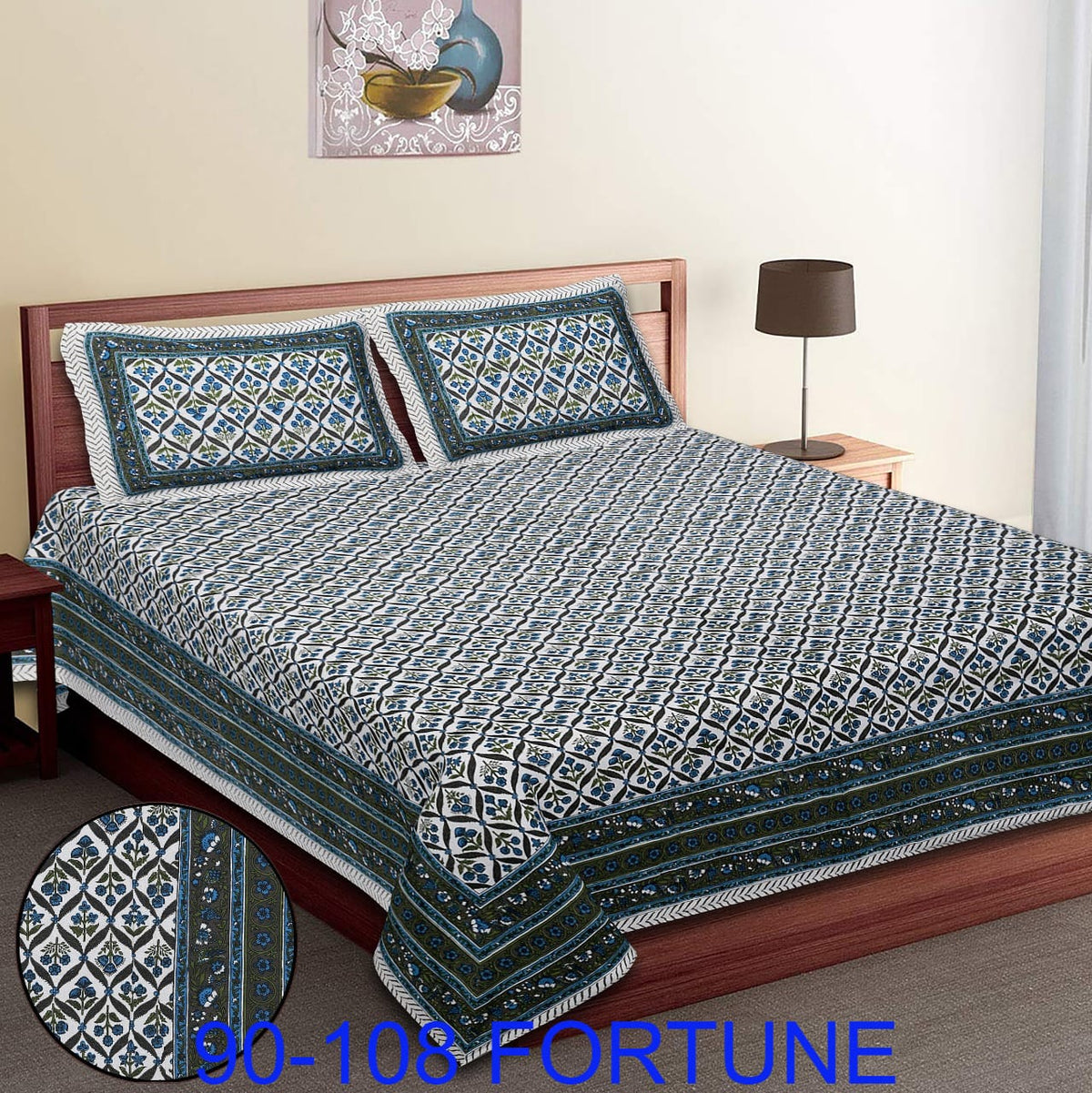 Cotton Autoloom Bedsheet with 2 Chain Pillow Covers – 90×108 Inch