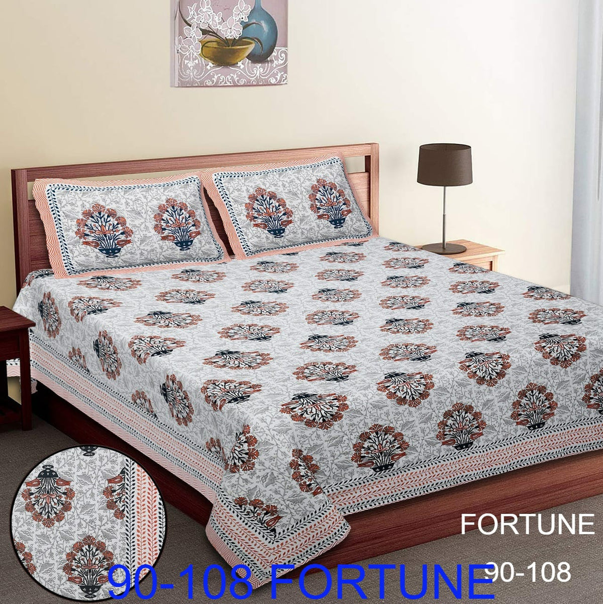 Cotton Autoloom Bedsheet with 2 Chain Pillow Covers – 90×108 Inch