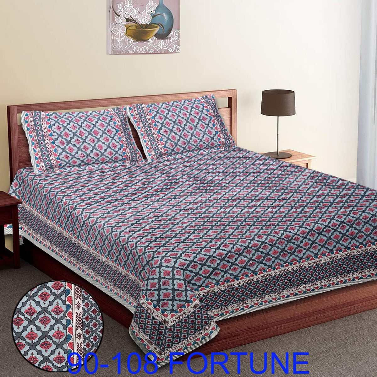 Cotton Autoloom Bedsheet with 2 Chain Pillow Covers – 90×108 Inch