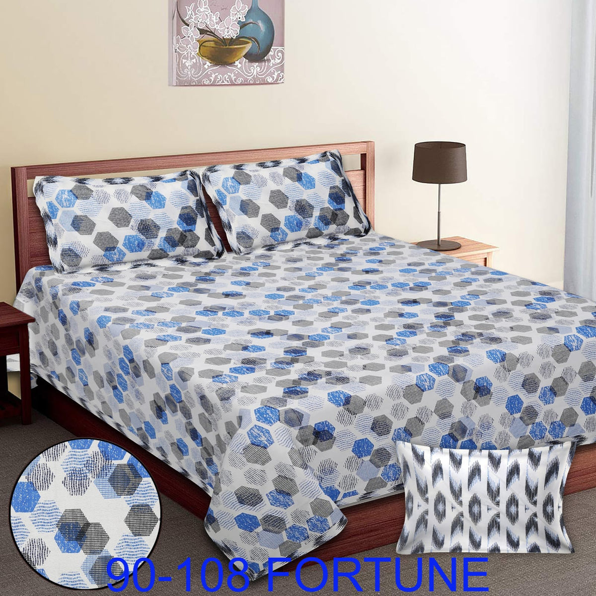 Cotton Autoloom Bedsheet with 2 Chain Pillow Covers – 90×108 Inch