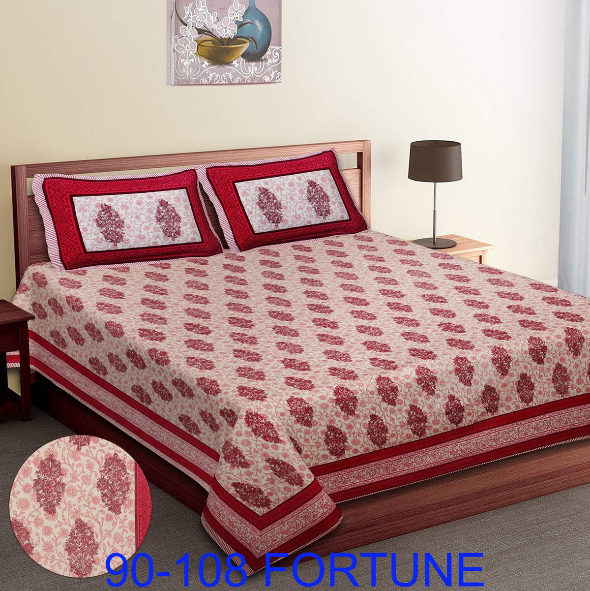 Cotton Autoloom Bedsheet with 2 Chain Pillow Covers – 90×108 Inch