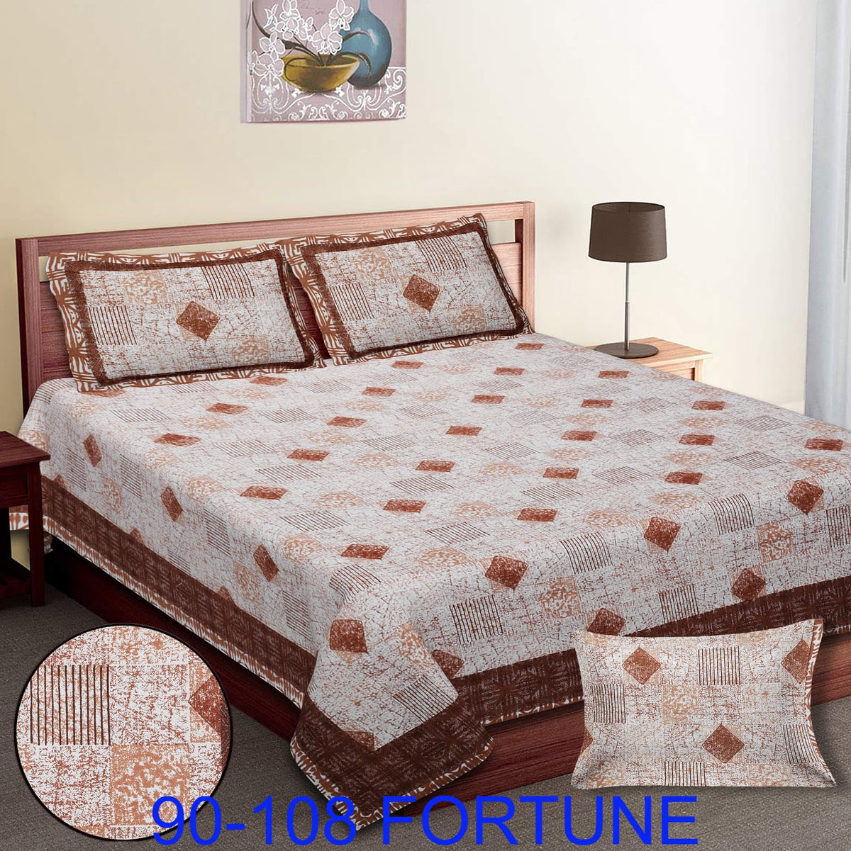 Cotton Autoloom Bedsheet with 2 Chain Pillow Covers – 90×108 Inch