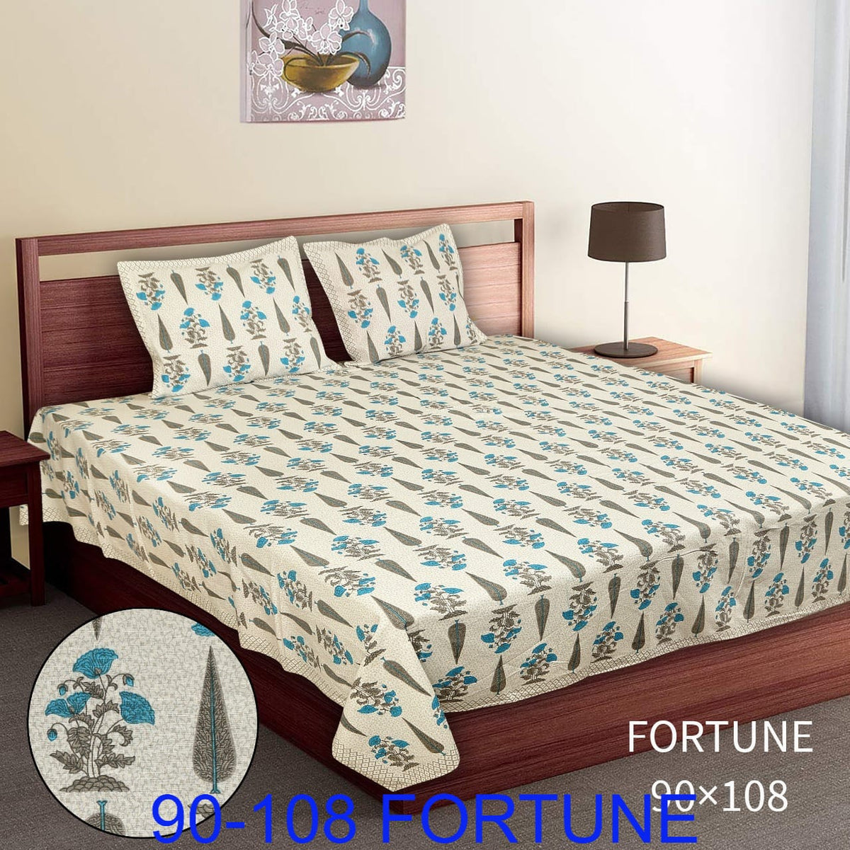 Cotton Autoloom Bedsheet with 2 Chain Pillow Covers – 90×108 Inch