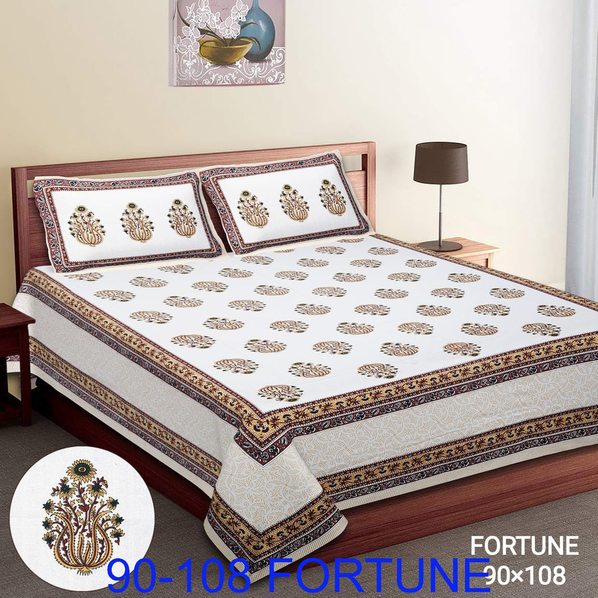 Cotton Autoloom Bedsheet with 2 Chain Pillow Covers – 90×108 Inch