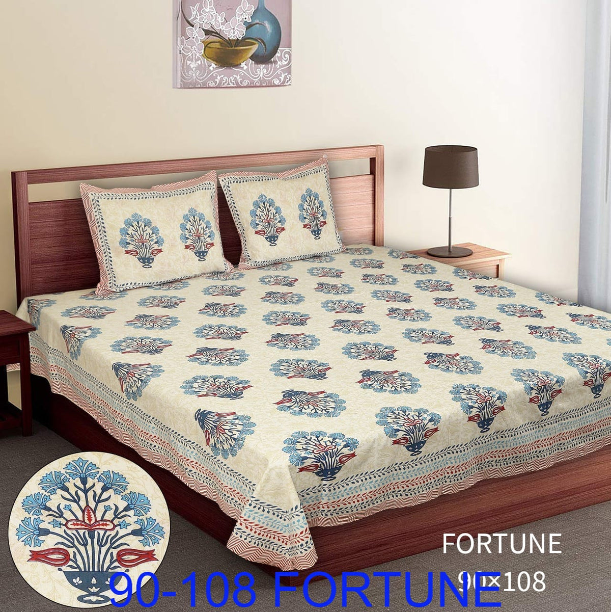 Cotton Autoloom Bedsheet with 2 Chain Pillow Covers – 90×108 Inch