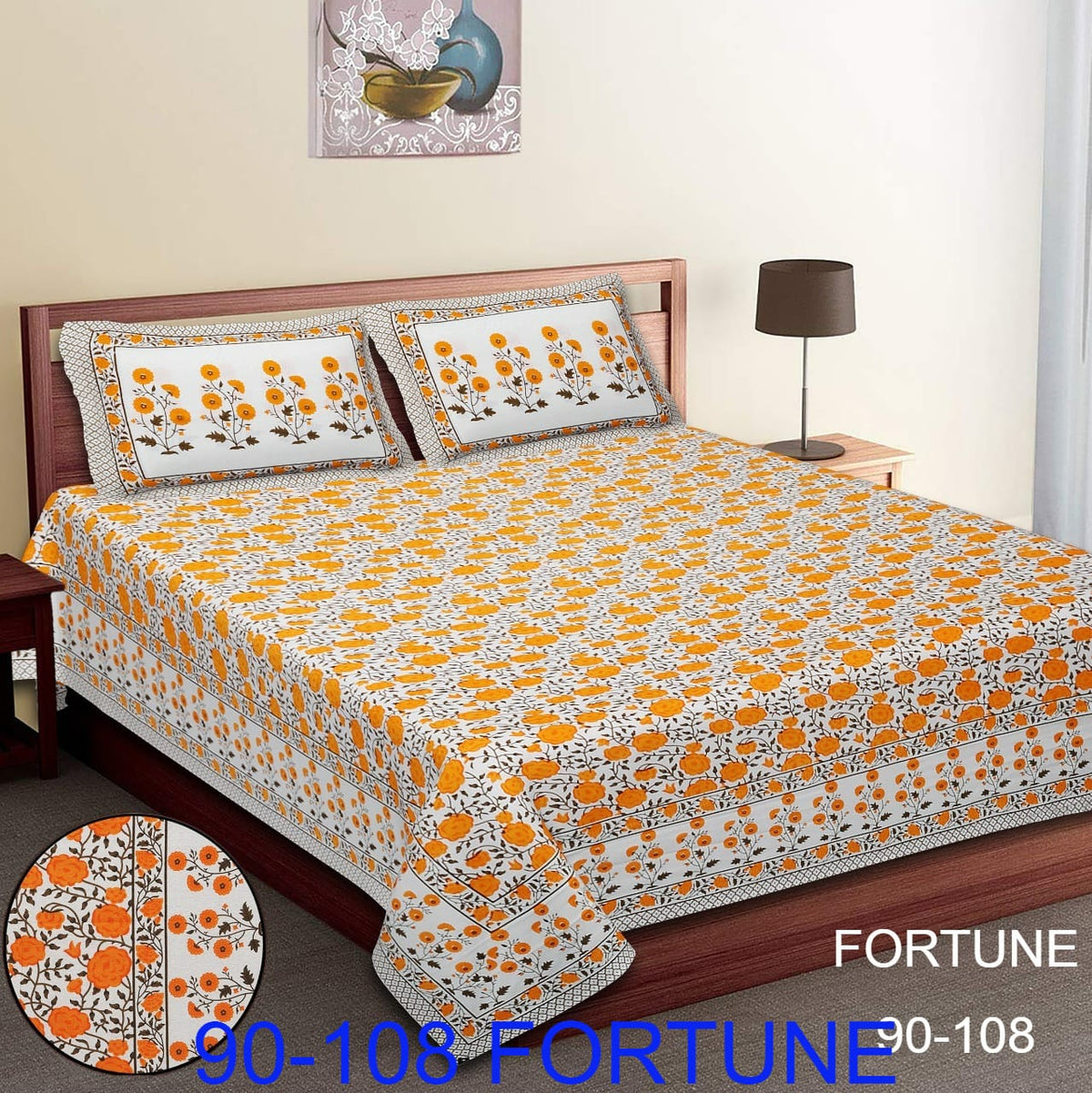 Cotton Autoloom Bedsheet with 2 Chain Pillow Covers – 90×108 Inch