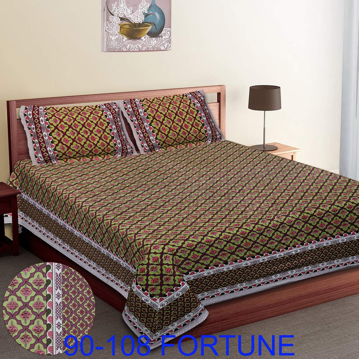 Cotton Autoloom Bedsheet with 2 Chain Pillow Covers – 90×108 Inch