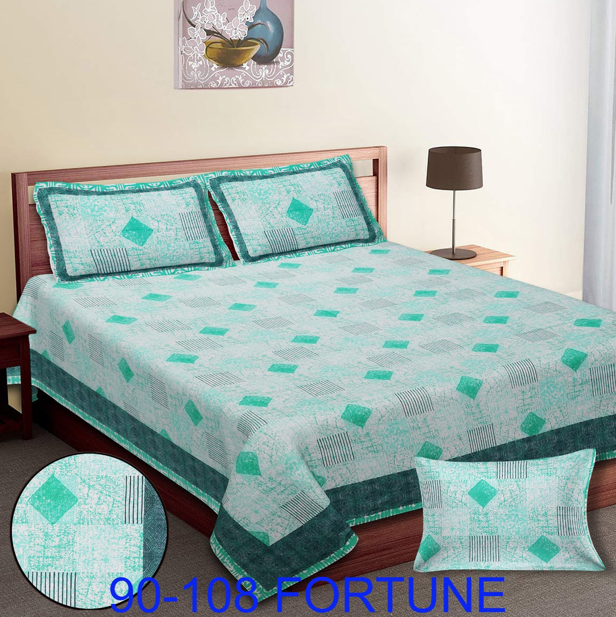 Cotton Autoloom Bedsheet with 2 Chain Pillow Covers – 90×108 Inch