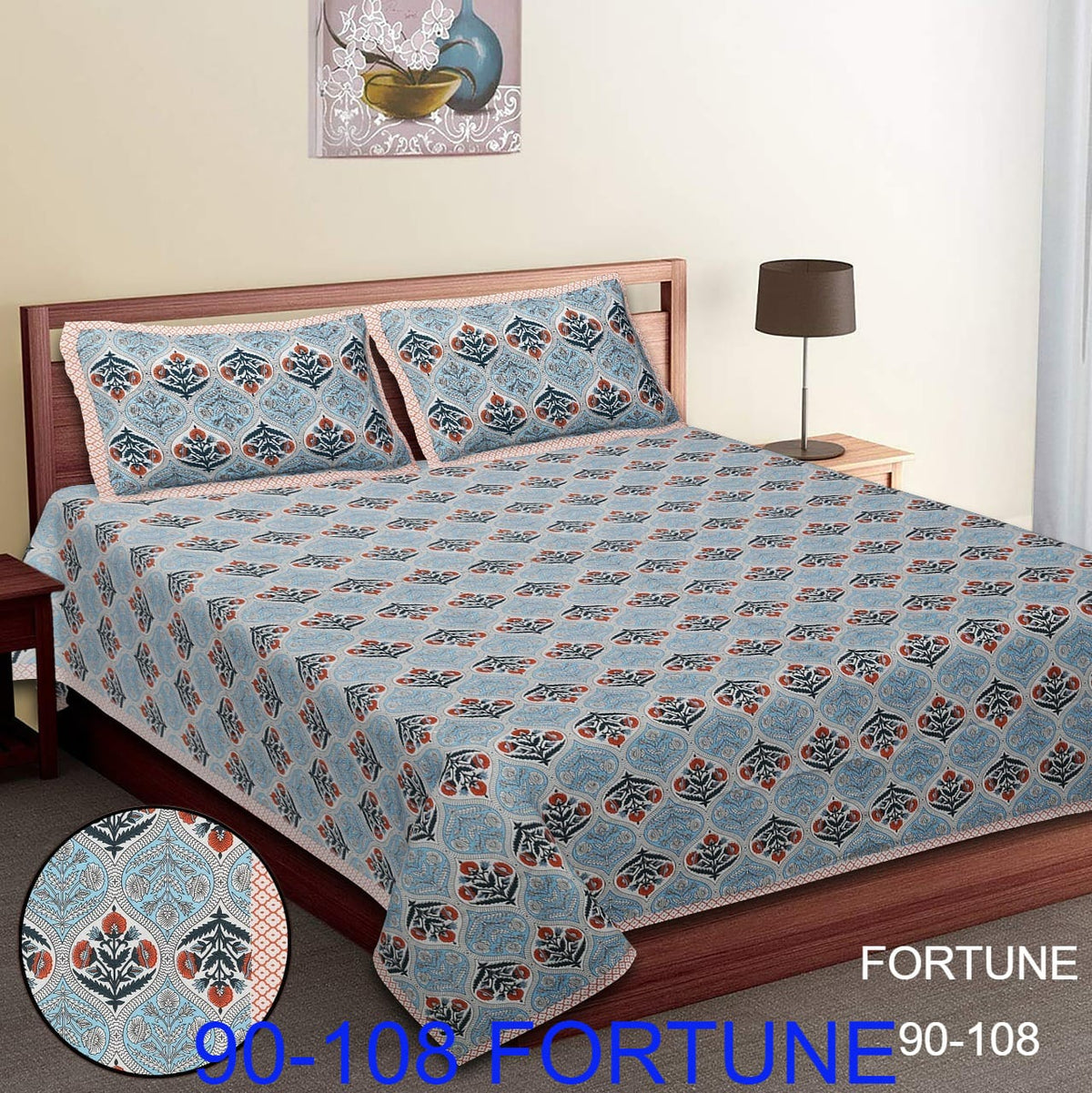 Cotton Autoloom Bedsheet with 2 Chain Pillow Covers – 90×108 Inch