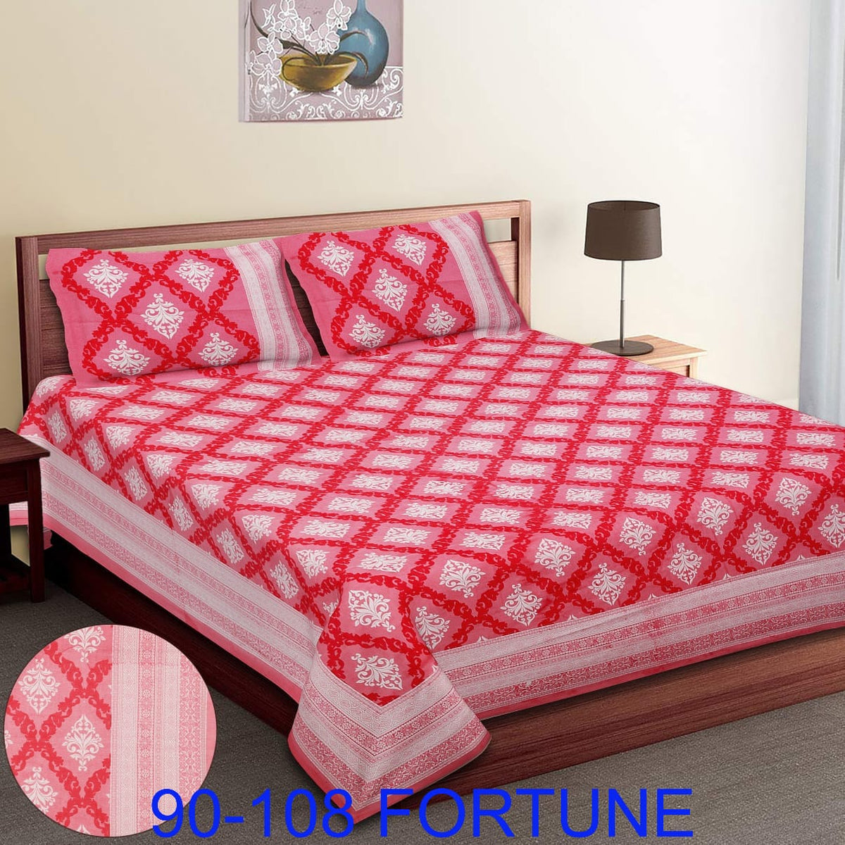 Cotton Autoloom Bedsheet with 2 Chain Pillow Covers – 90×108 Inch
