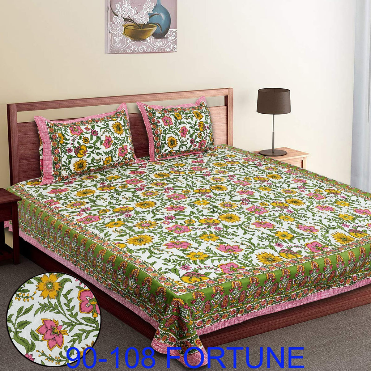 Cotton Autoloom Bedsheet with 2 Chain Pillow Covers – 90×108 Inch