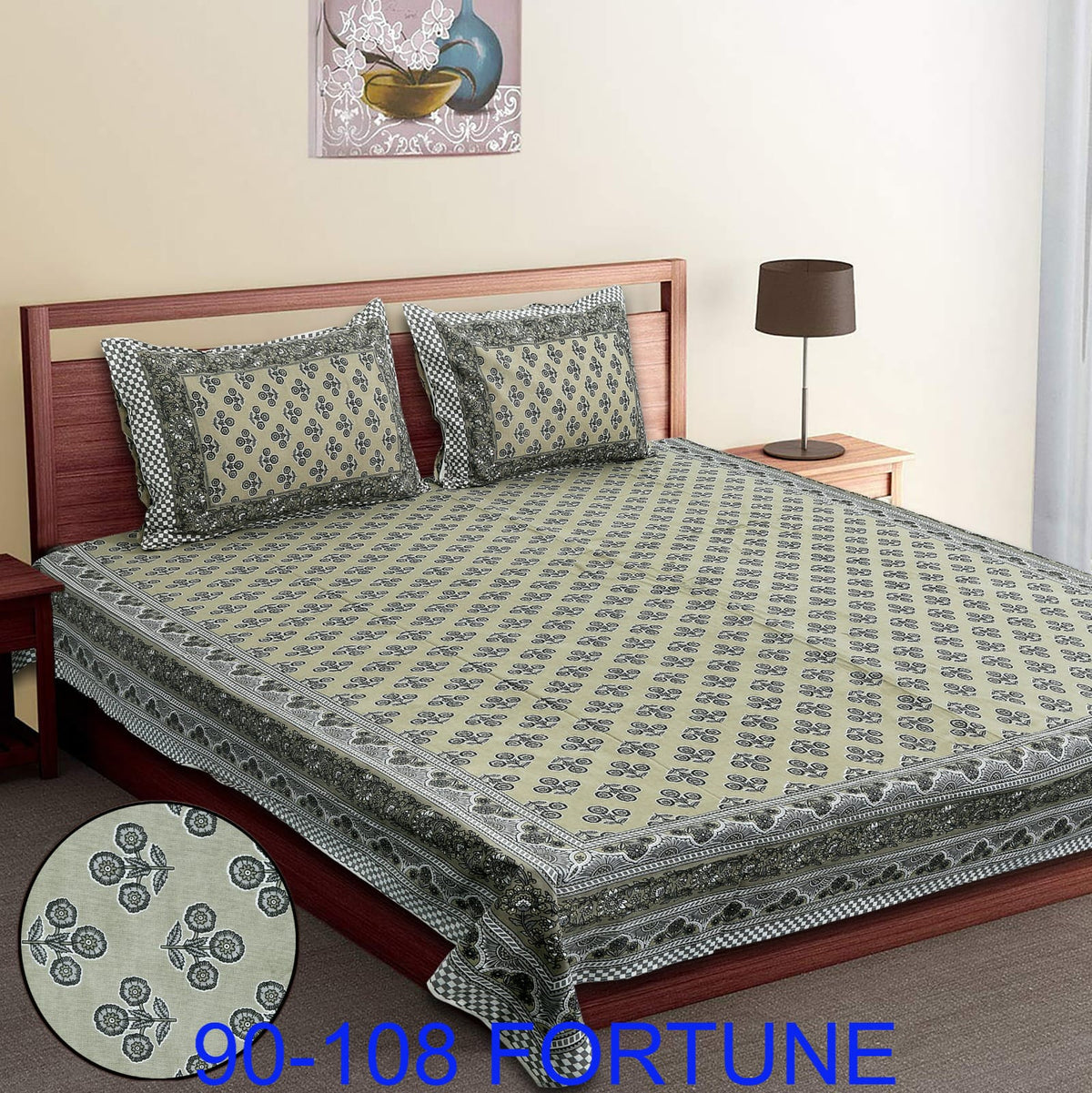 Cotton Autoloom Bedsheet with 2 Chain Pillow Covers – 90×108 Inch