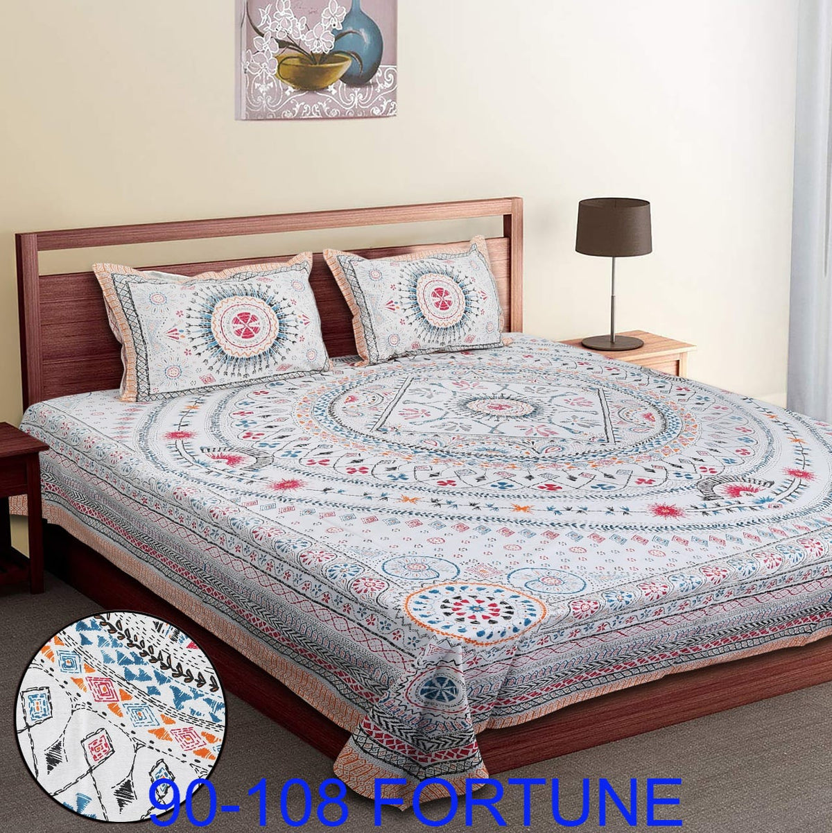 Cotton Autoloom Bedsheet with 2 Chain Pillow Covers – 90×108 Inch