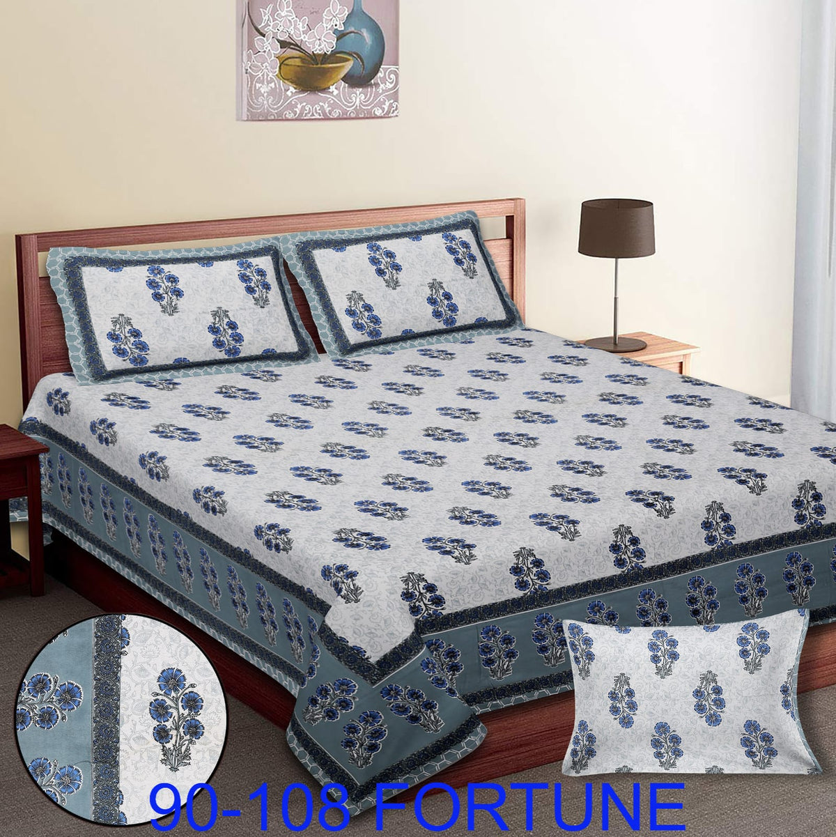 Cotton Autoloom Bedsheet with 2 Chain Pillow Covers – 90×108 Inch