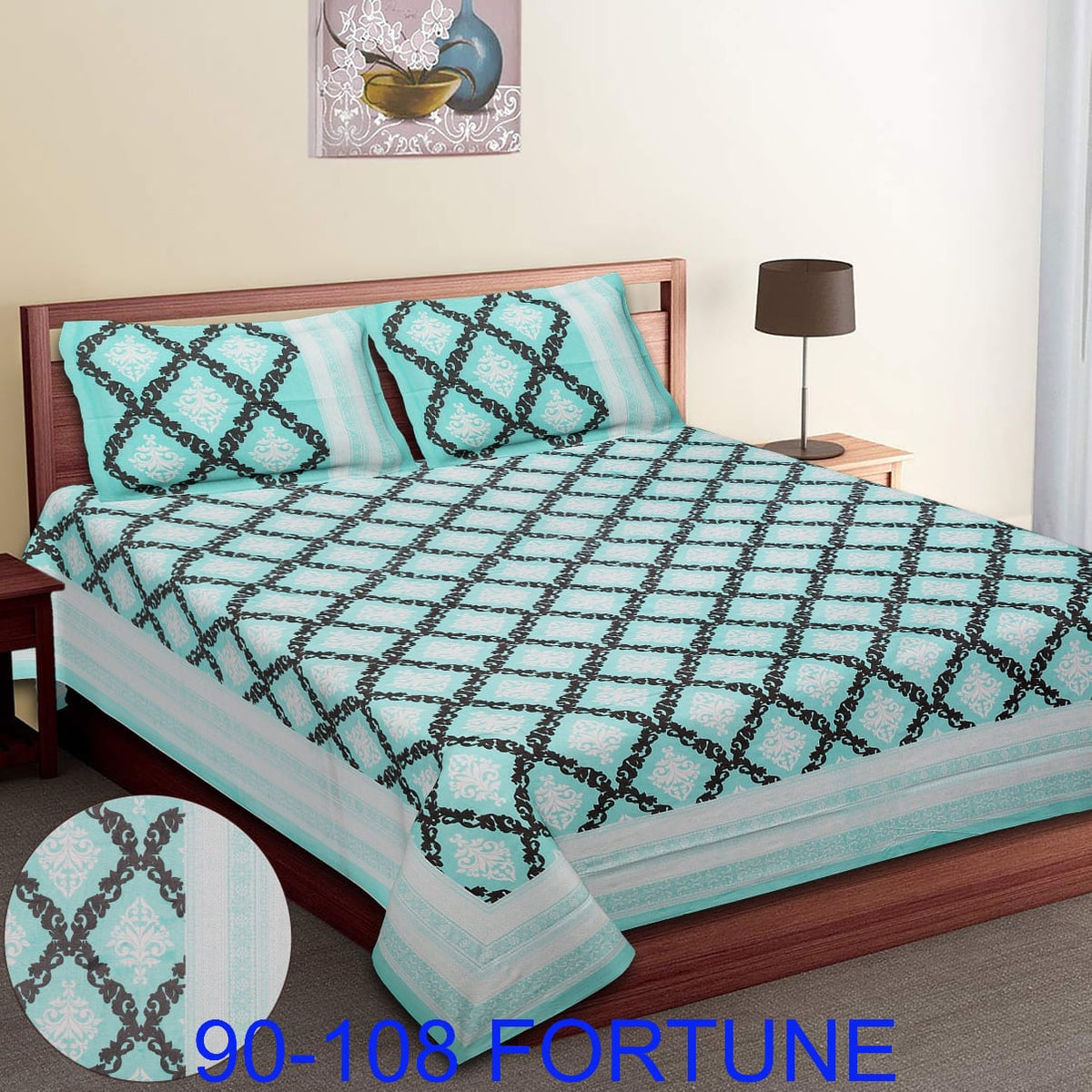 Cotton Autoloom Bedsheet with 2 Chain Pillow Covers – 90×108 Inch