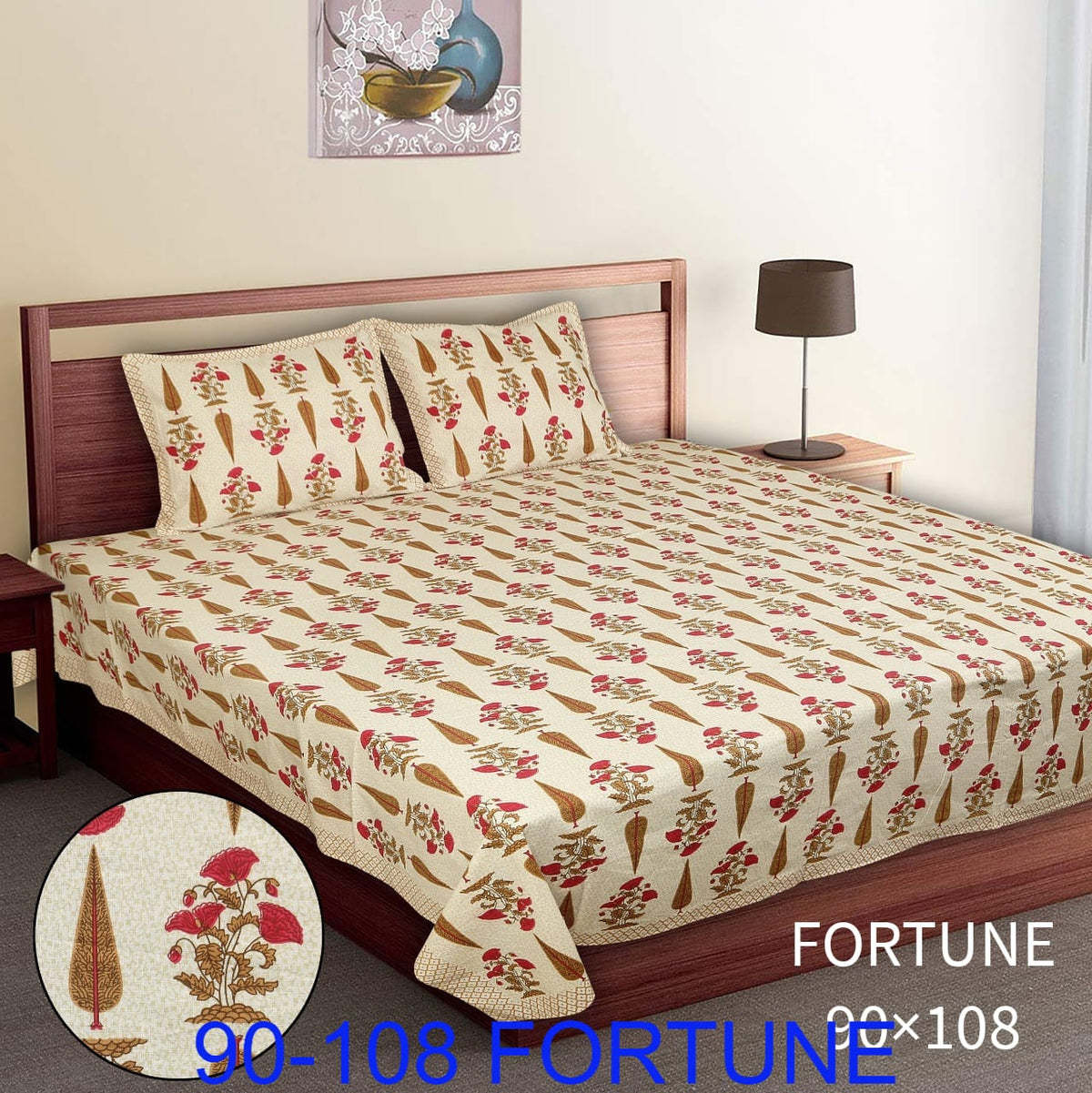 Cotton Autoloom Bedsheet with 2 Chain Pillow Covers – 90×108 Inch