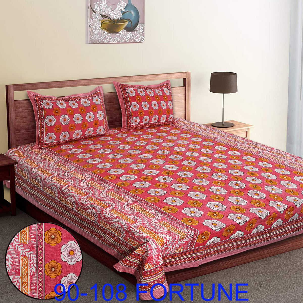 Cotton Autoloom Bedsheet with 2 Chain Pillow Covers – 90×108 Inch