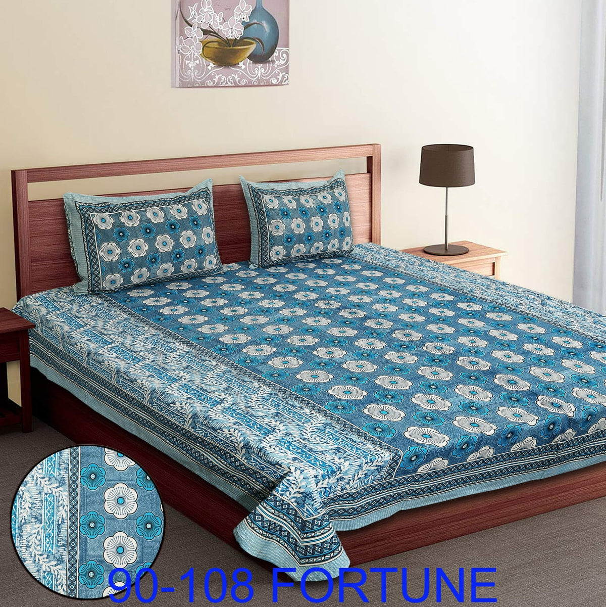 Cotton Autoloom Bedsheet with 2 Chain Pillow Covers – 90×108 Inch