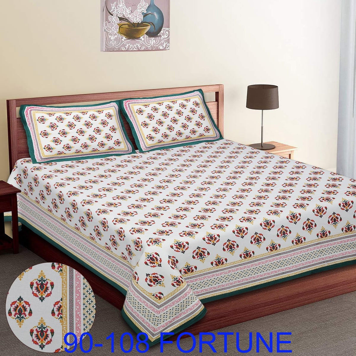 Cotton Autoloom Bedsheet with 2 Chain Pillow Covers – 90×108 Inch