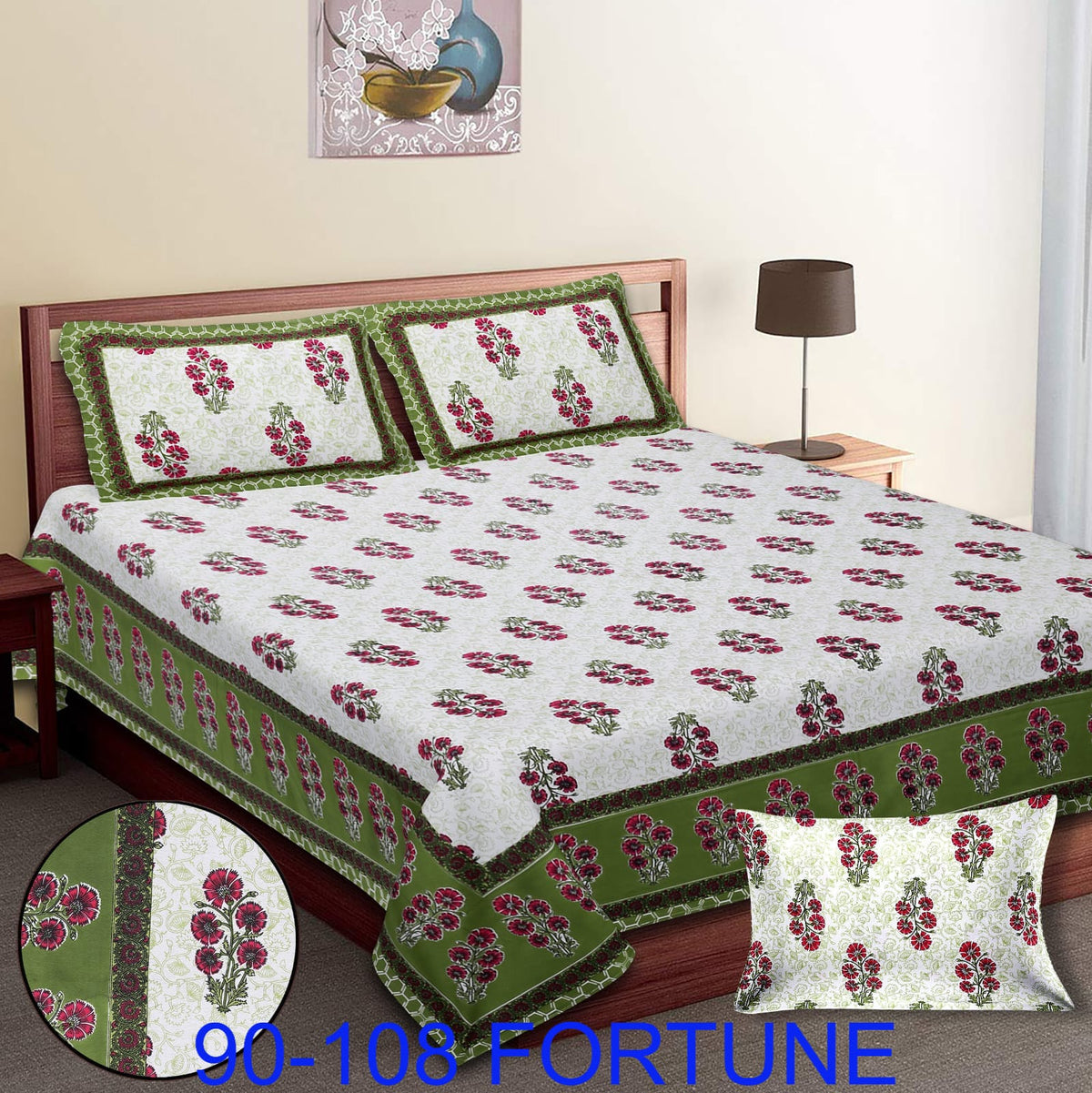 Cotton Autoloom Bedsheet with 2 Chain Pillow Covers – 90×108 Inch