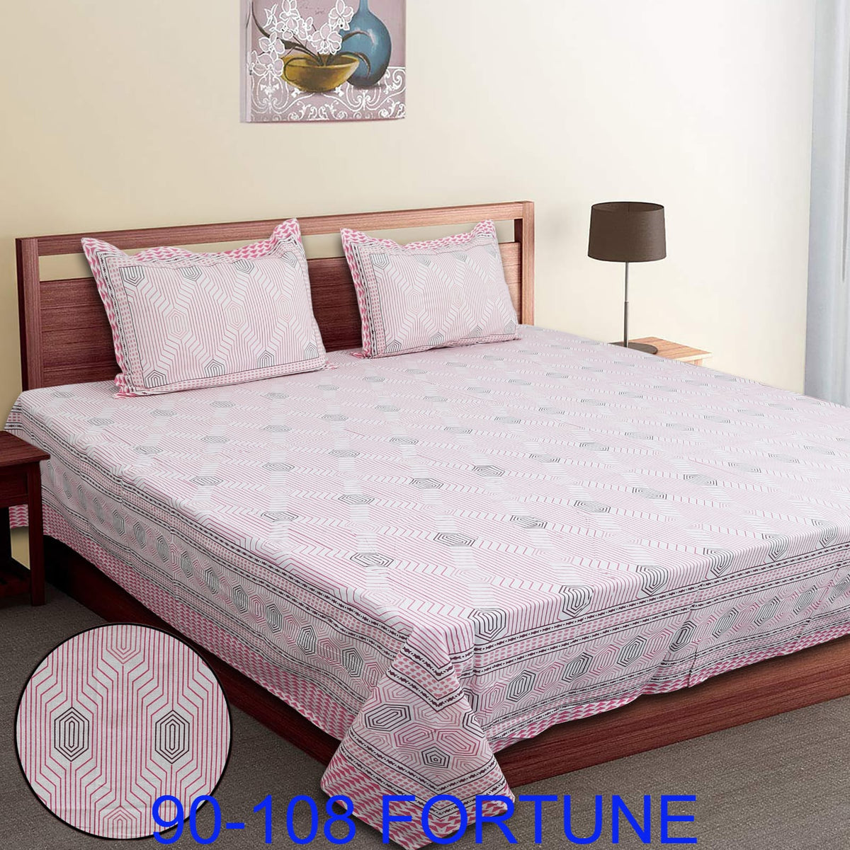 Cotton Autoloom Bedsheet with 2 Chain Pillow Covers – 90×108 Inch