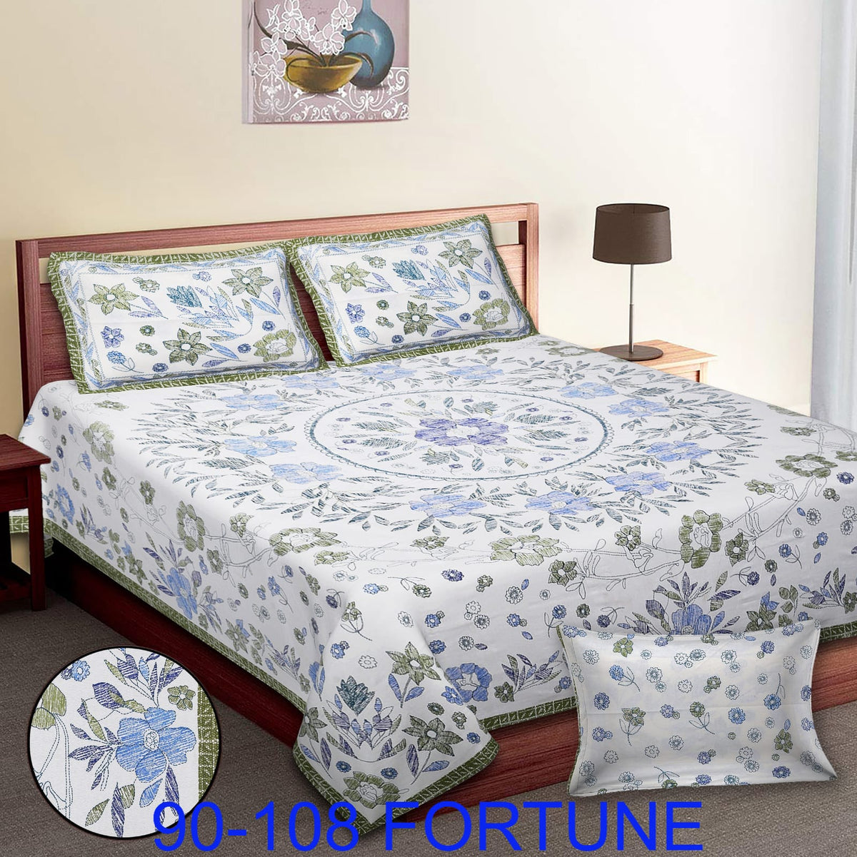 Cotton Autoloom Bedsheet with 2 Chain Pillow Covers – 90×108 Inch