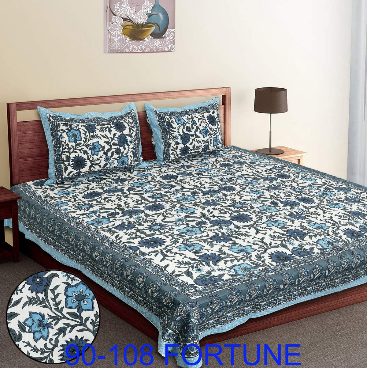Cotton Autoloom Bedsheet with 2 Chain Pillow Covers – 90×108 Inch