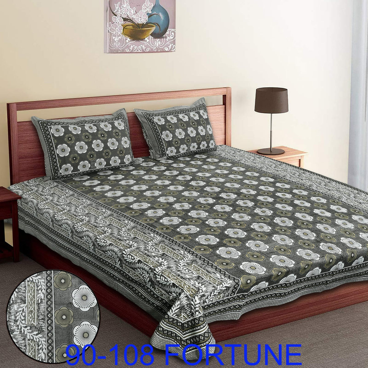 Cotton Autoloom Bedsheet with 2 Chain Pillow Covers – 90×108 Inch