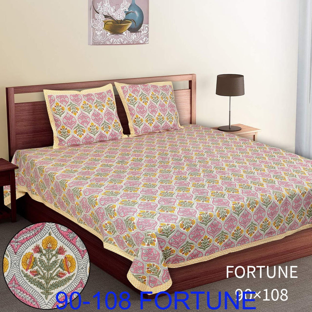 Cotton Autoloom Bedsheet with 2 Chain Pillow Covers – 90×108 Inch